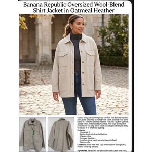 BANANA REPUBLIC Oversized Shirt Jacket in Oatmeal Heather size XL. H